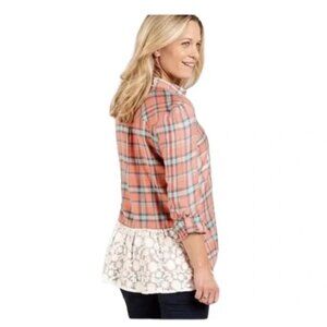 Matilda Jane | Noble Plaid Flannel with Lace Detail | Coral/Teal | Medium